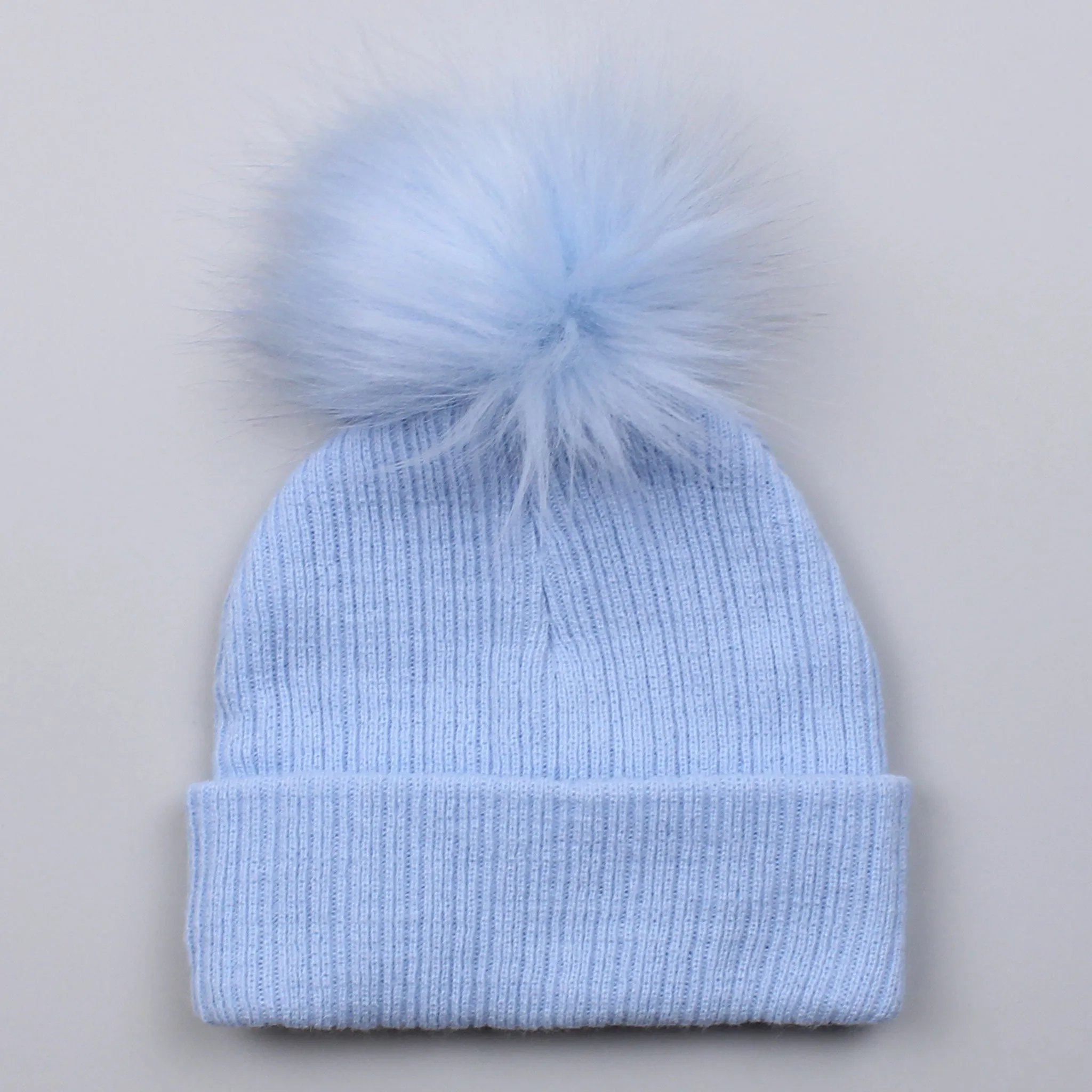 Baby Boy Hat - Pastel Blue  Bobble Hat