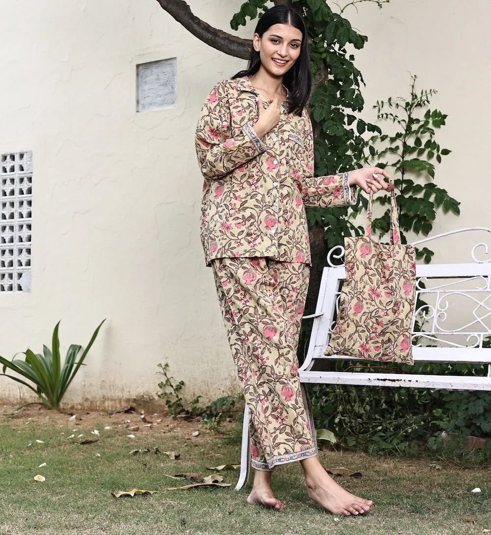 Block Printed Pajama Set: Goldenrod