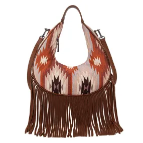 Brown Aztec Fringe Crescent Crossbody Bag - MW1285-8366BR