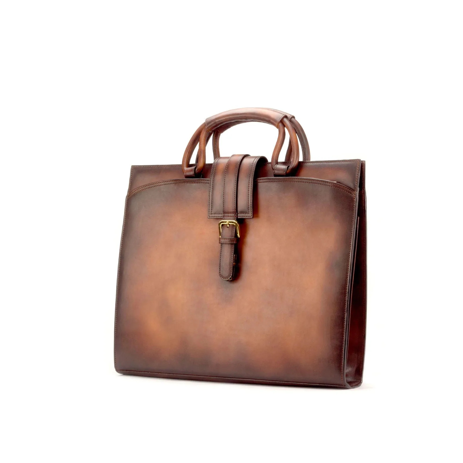 DapperFam Luxe Men's Brief Case in Cognac Painted Calf