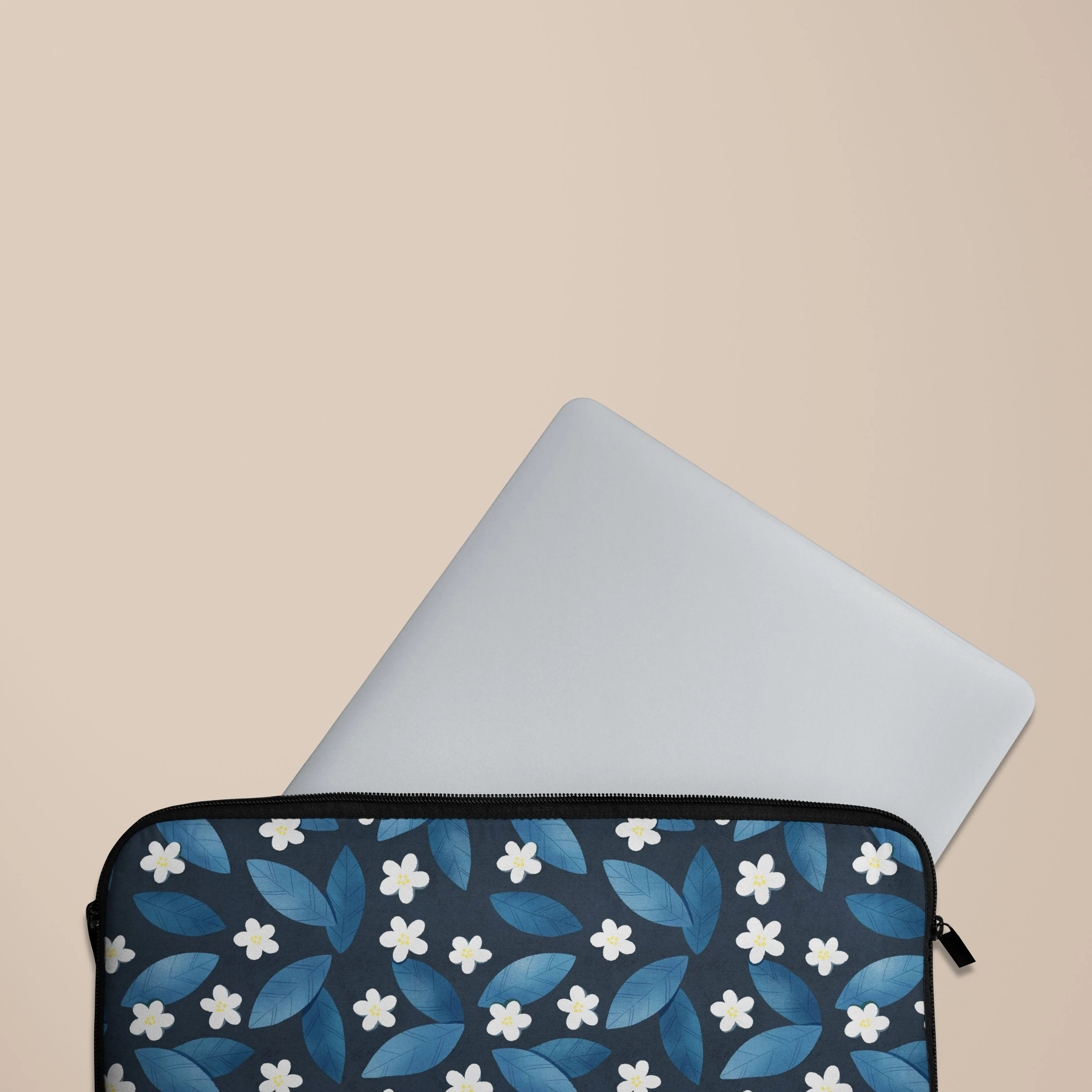 Dark Blue Summer Leafs Laptop Sleeve