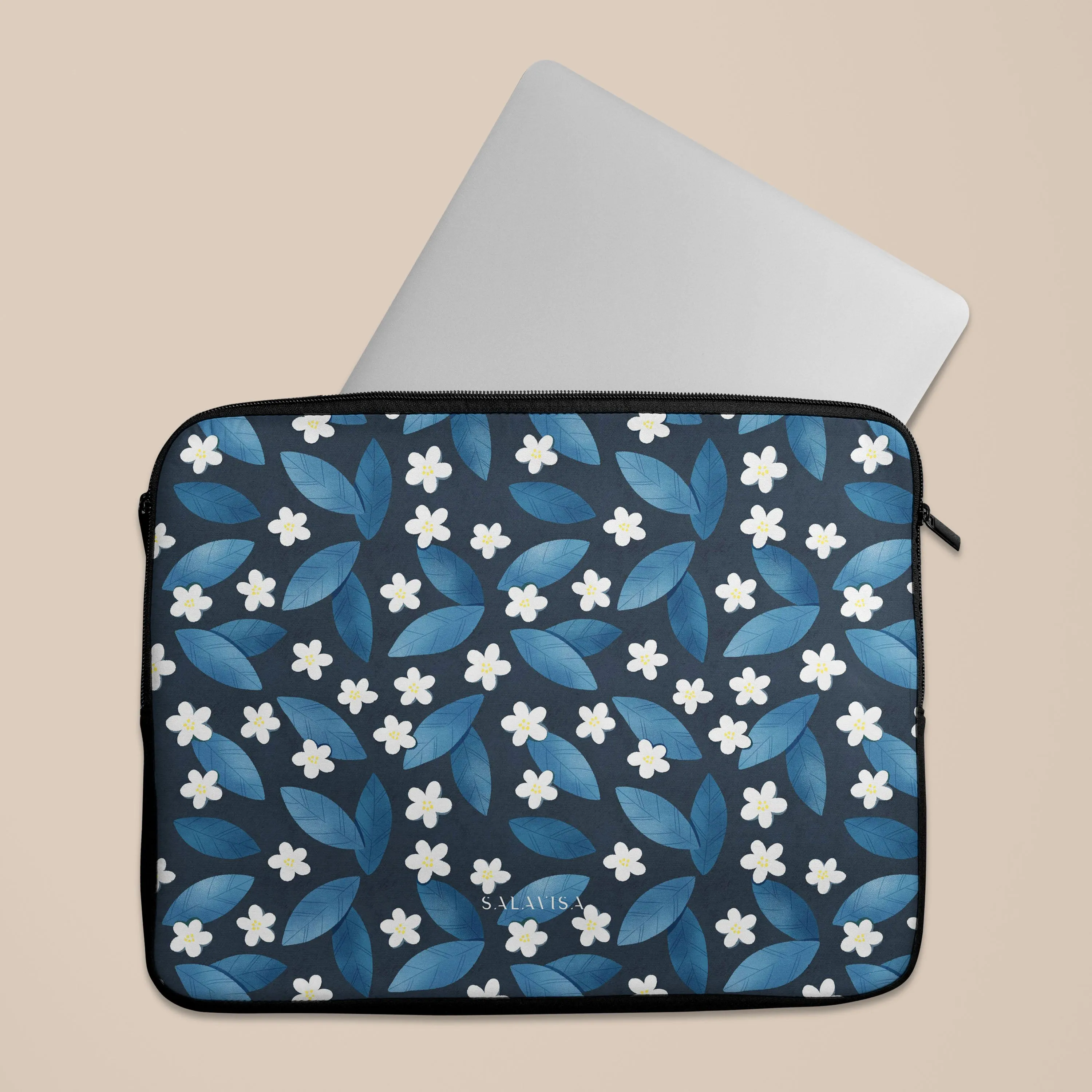 Dark Blue Summer Leafs Laptop Sleeve