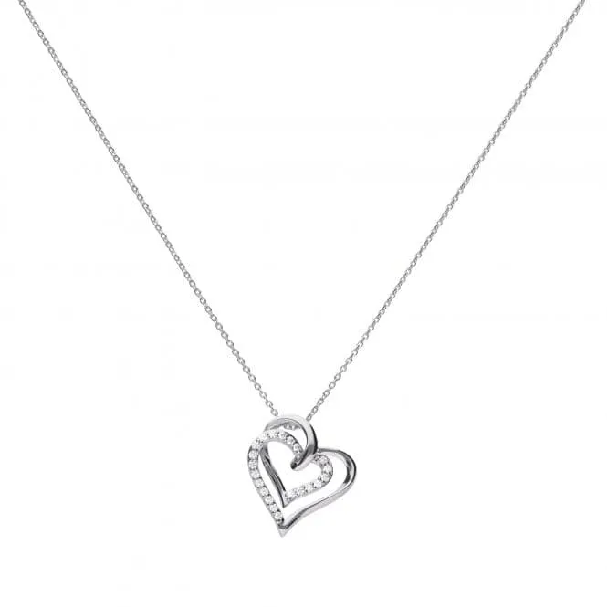 Diamonfire Silver White Zirconia Entwined Hearts Necklace N4240