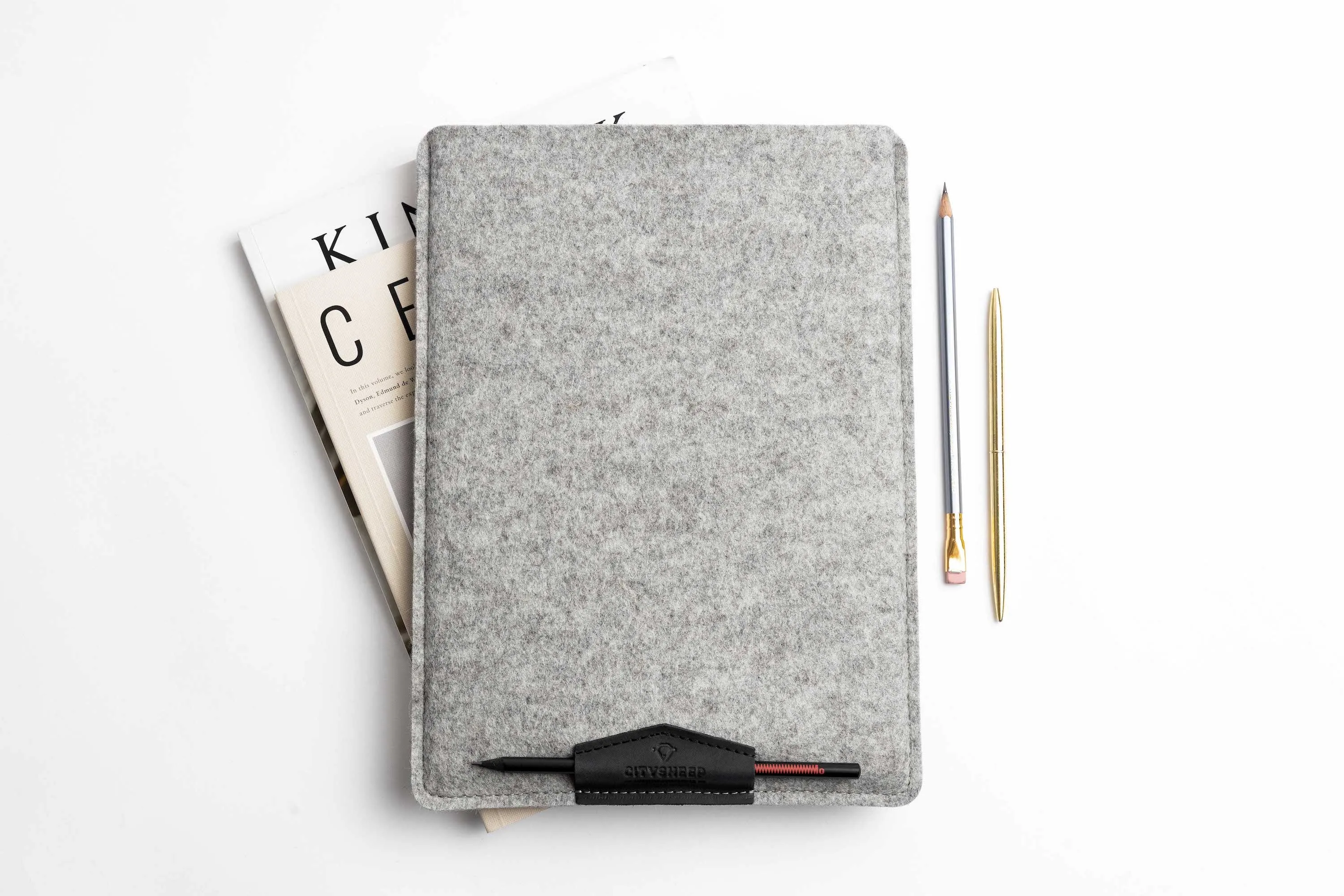 Felt MacBook Laptop Sleeve COMFY/ Light grey felt & Black leather/