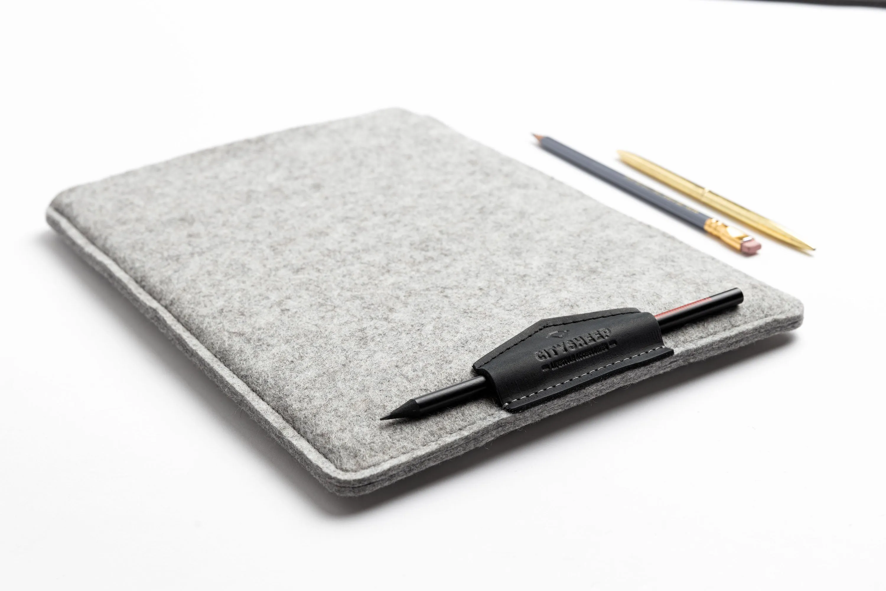 Felt MacBook Laptop Sleeve COMFY/ Light grey felt & Black leather/