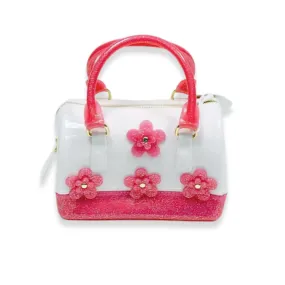 Floral Jelly Barrel Bag - White/Fuchsia