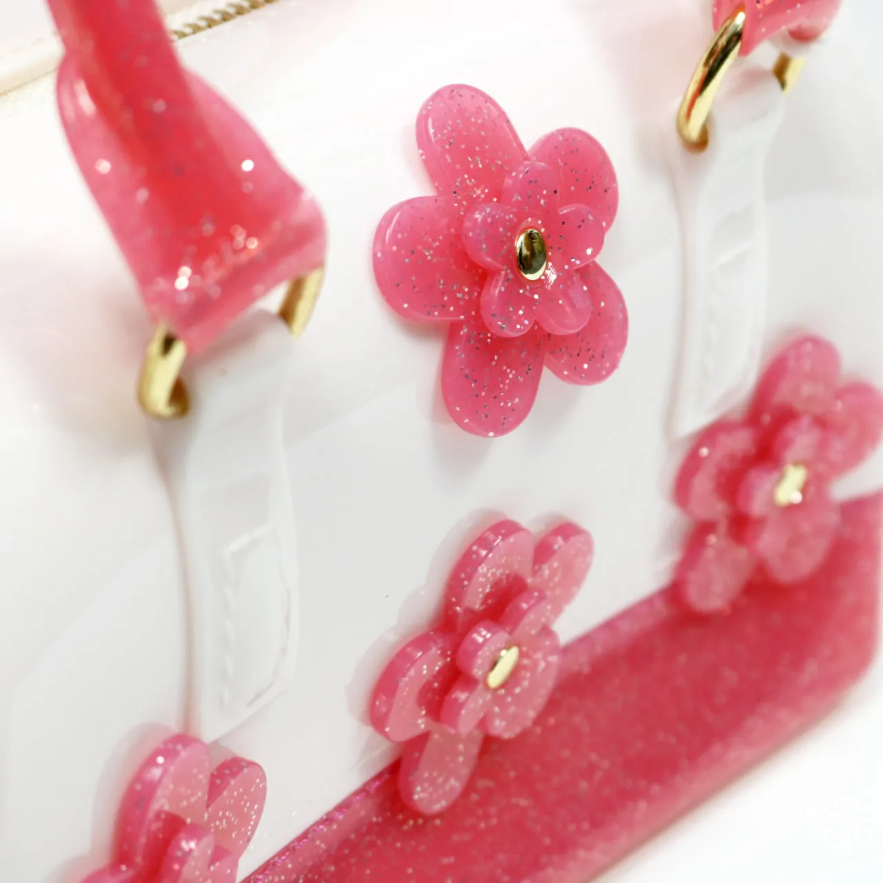 Floral Jelly Barrel Bag - White/Fuchsia