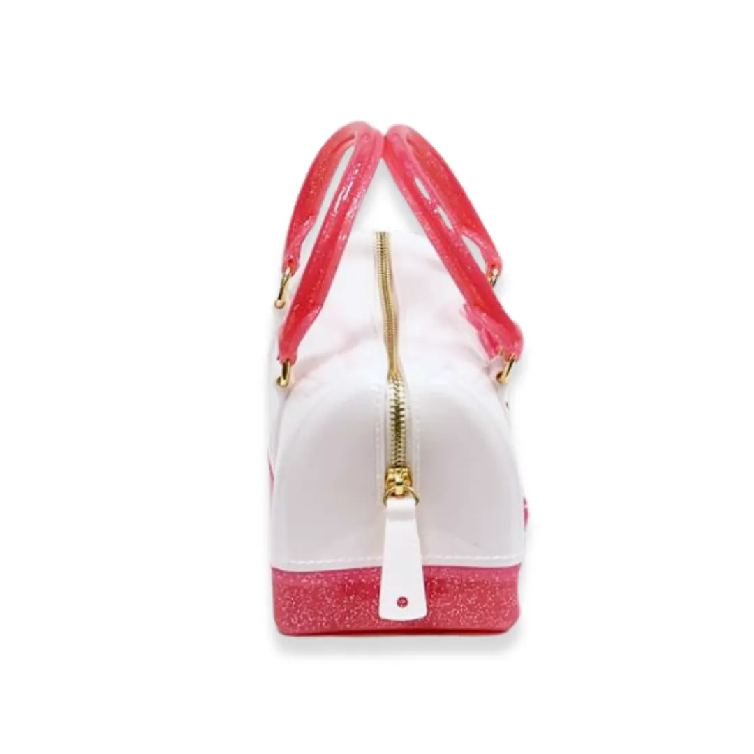 Floral Jelly Barrel Bag - White/Fuchsia