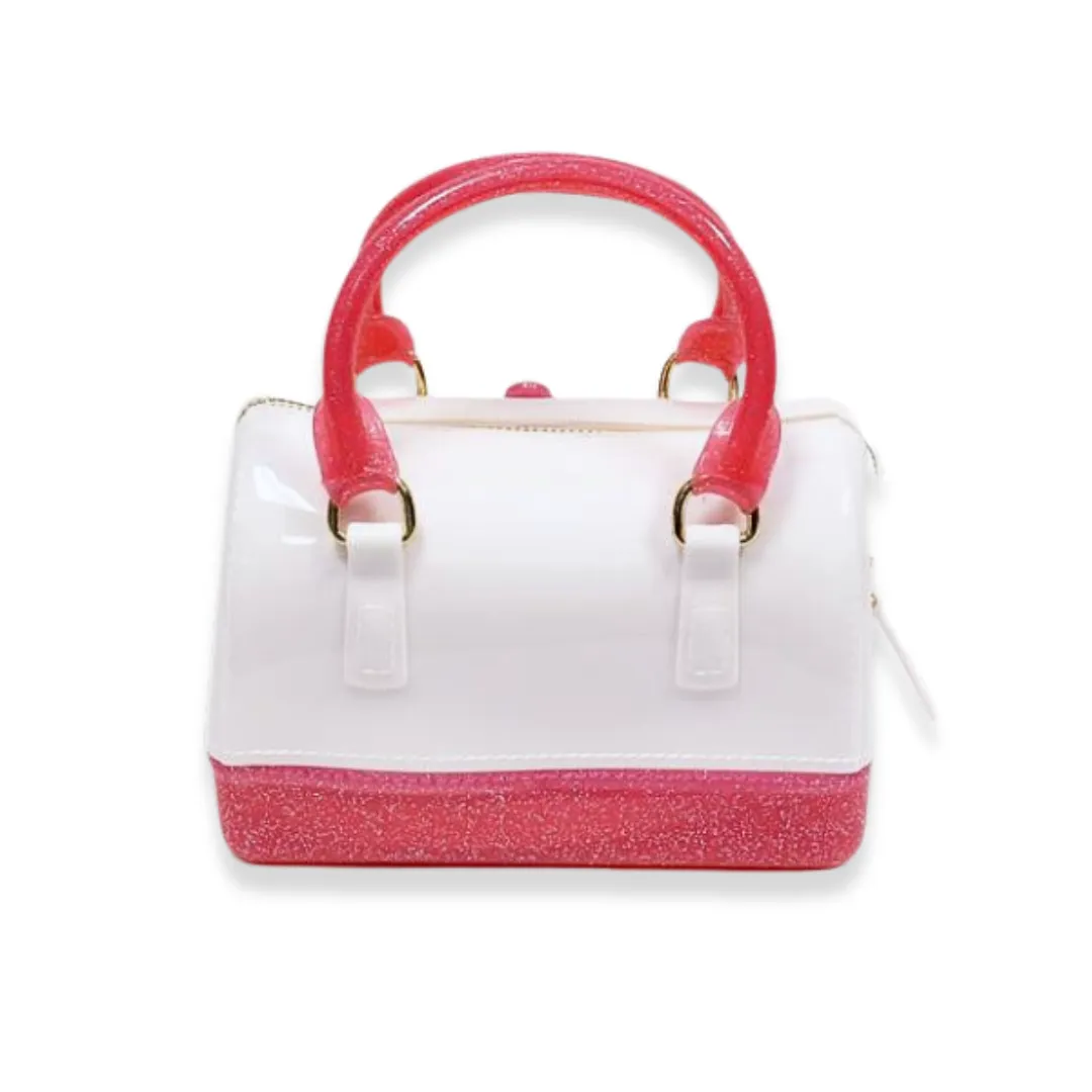 Floral Jelly Barrel Bag - White/Fuchsia