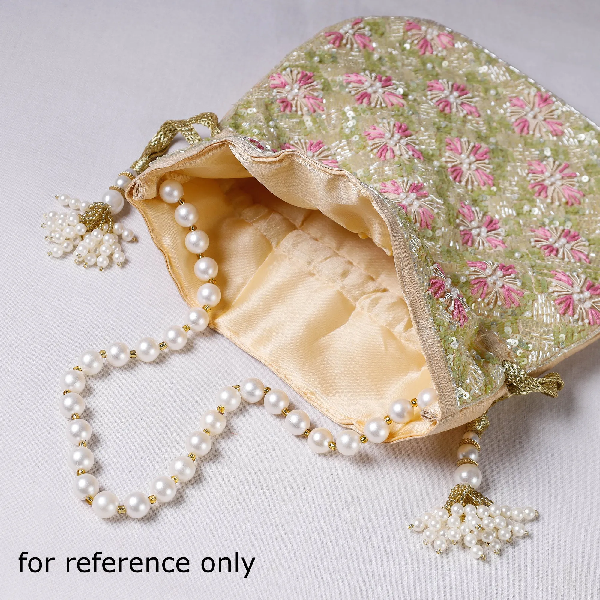 Fuchsia Pink Hand Embroidery Beadwork Silk Potli Bag