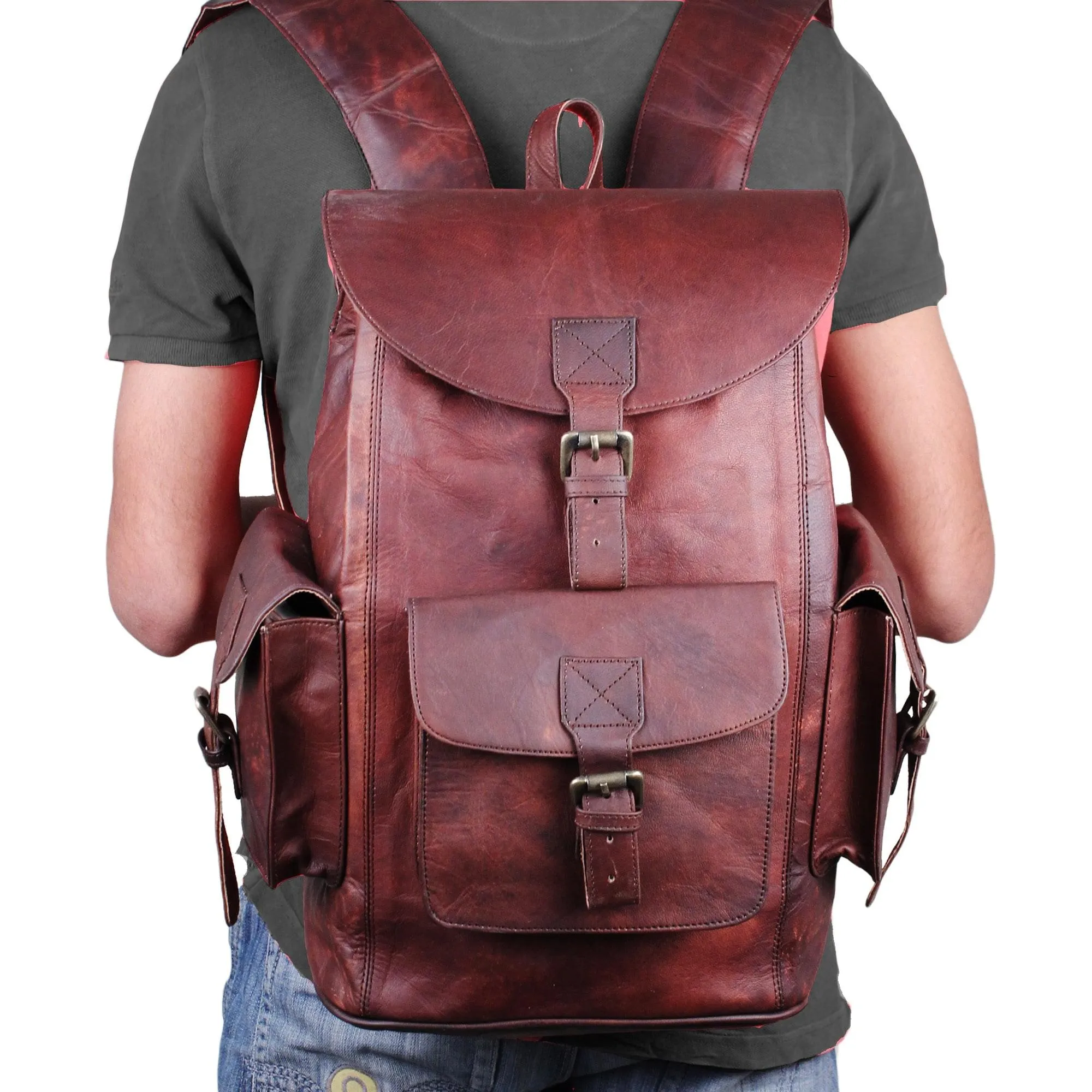 Genuine Vintage Leather Brown Backpack