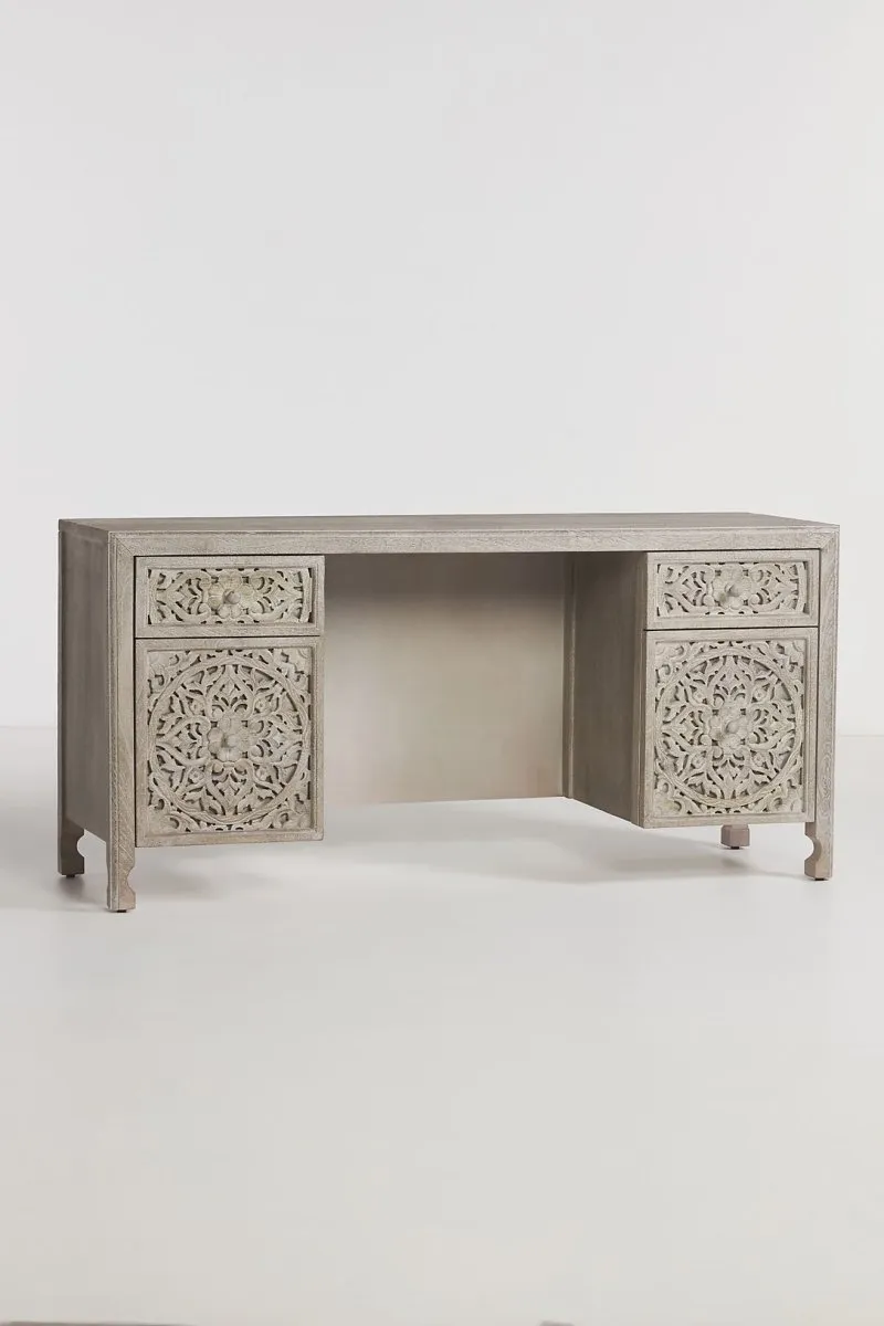 Hand-Carved Lombok Executive Work Desk | Wooden Laptop Desk