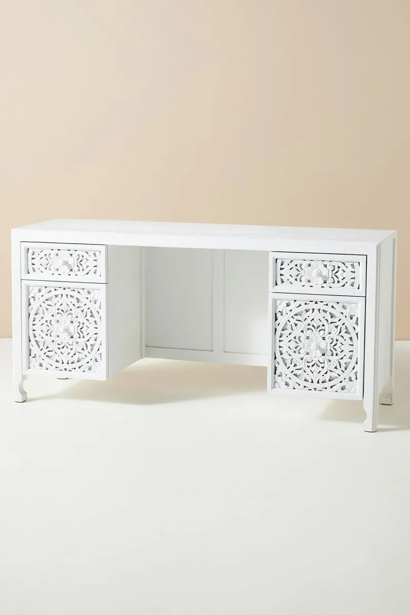 Hand-Carved Lombok Executive Work Desk | Wooden Laptop Desk
