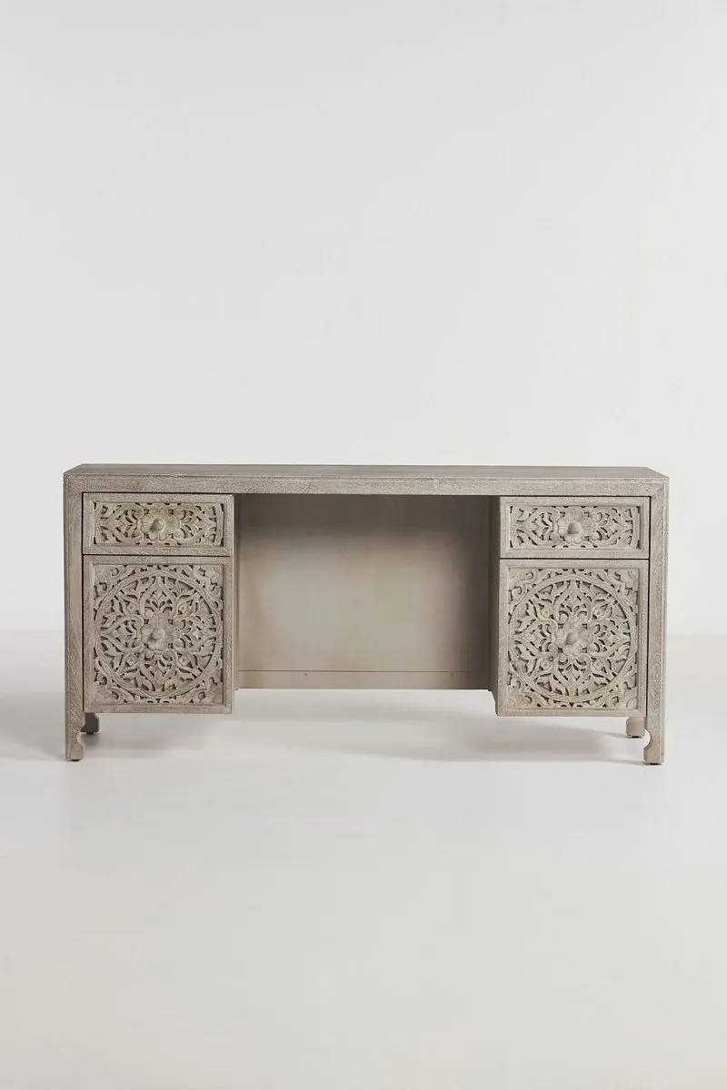 Hand-Carved Lombok Executive Work Desk | Wooden Laptop Desk