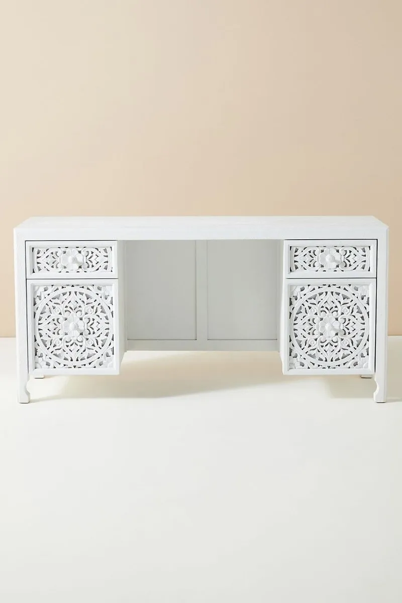 Hand-Carved Lombok Executive Work Desk | Wooden Laptop Desk