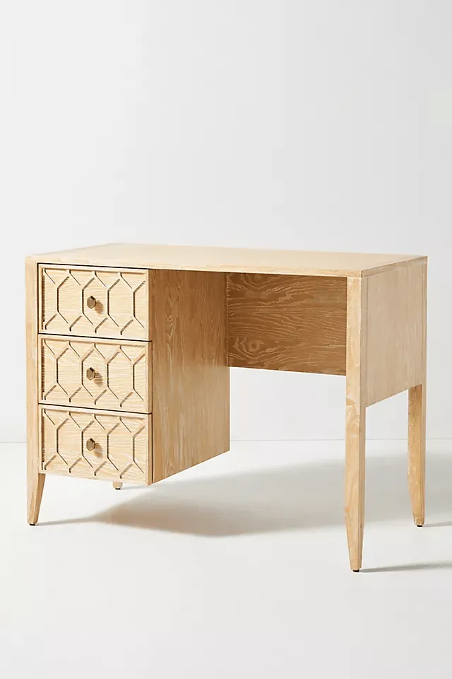 Hand Carved Textured Trellis Work Desk | Wooden Laptop desk