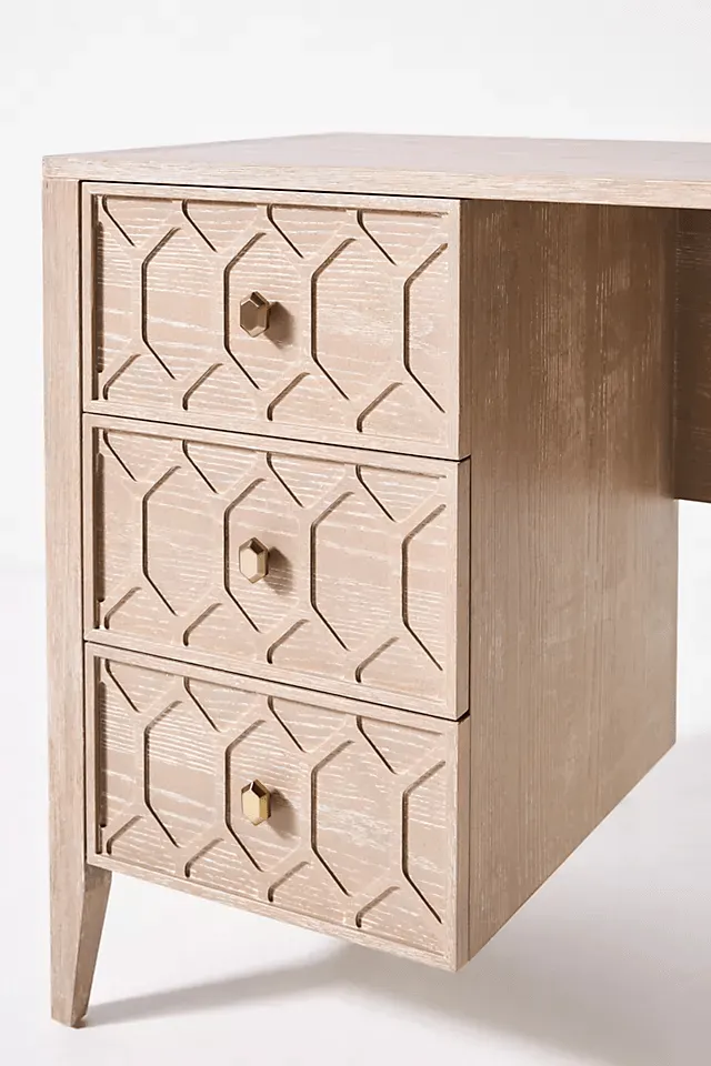 Hand Carved Textured Trellis Work Desk | Wooden Laptop desk
