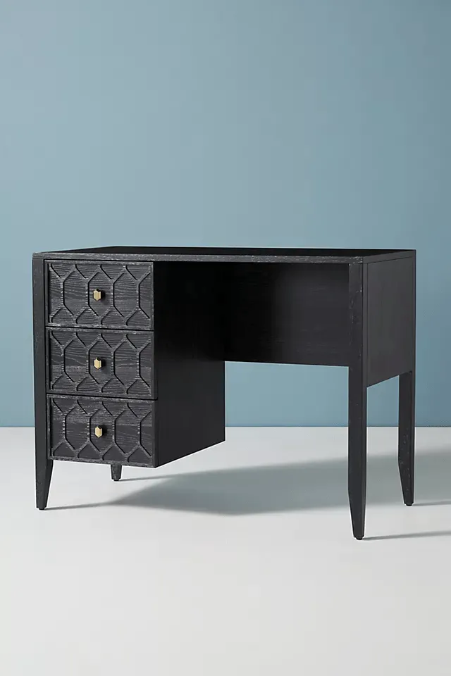 Hand Carved Textured Trellis Work Desk | Wooden Laptop desk