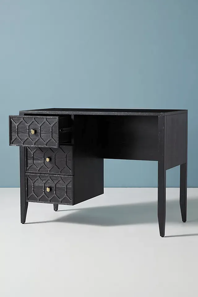 Hand Carved Textured Trellis Work Desk | Wooden Laptop desk