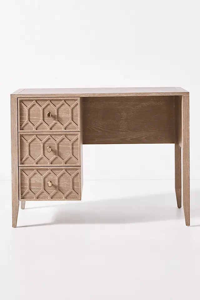 Hand Carved Textured Trellis Work Desk | Wooden Laptop desk