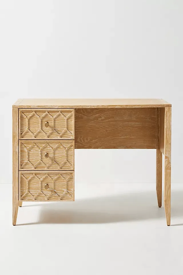 Hand Carved Textured Trellis Work Desk | Wooden Laptop desk
