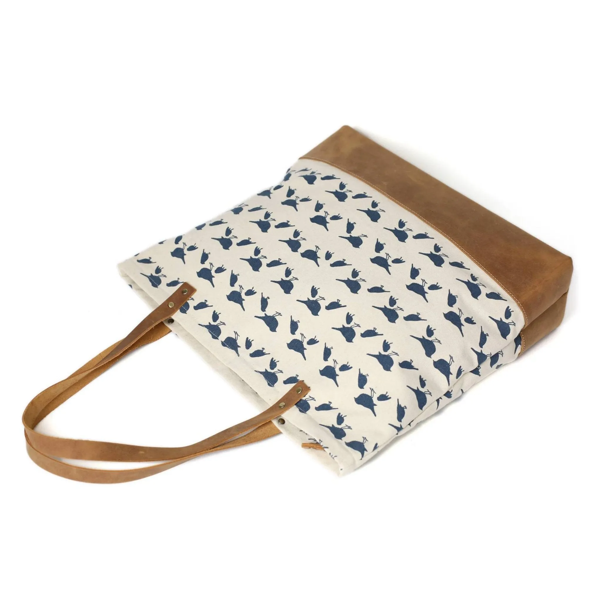 Handmade Canvas with Leather Trimming Women Tote Bag