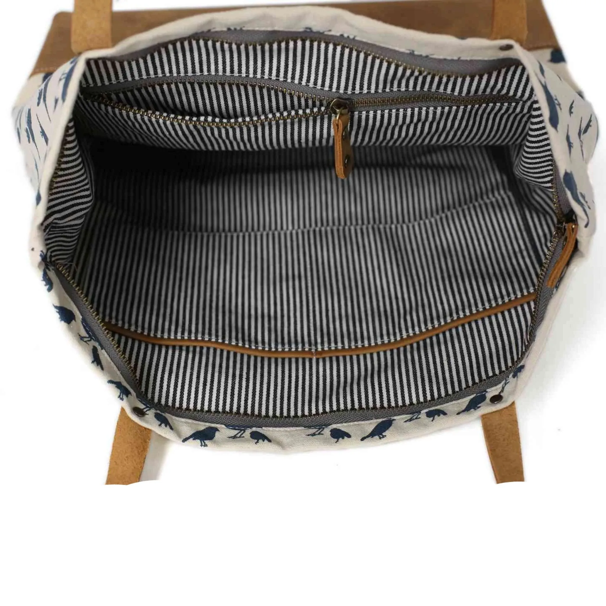Handmade Canvas with Leather Trimming Women Tote Bag