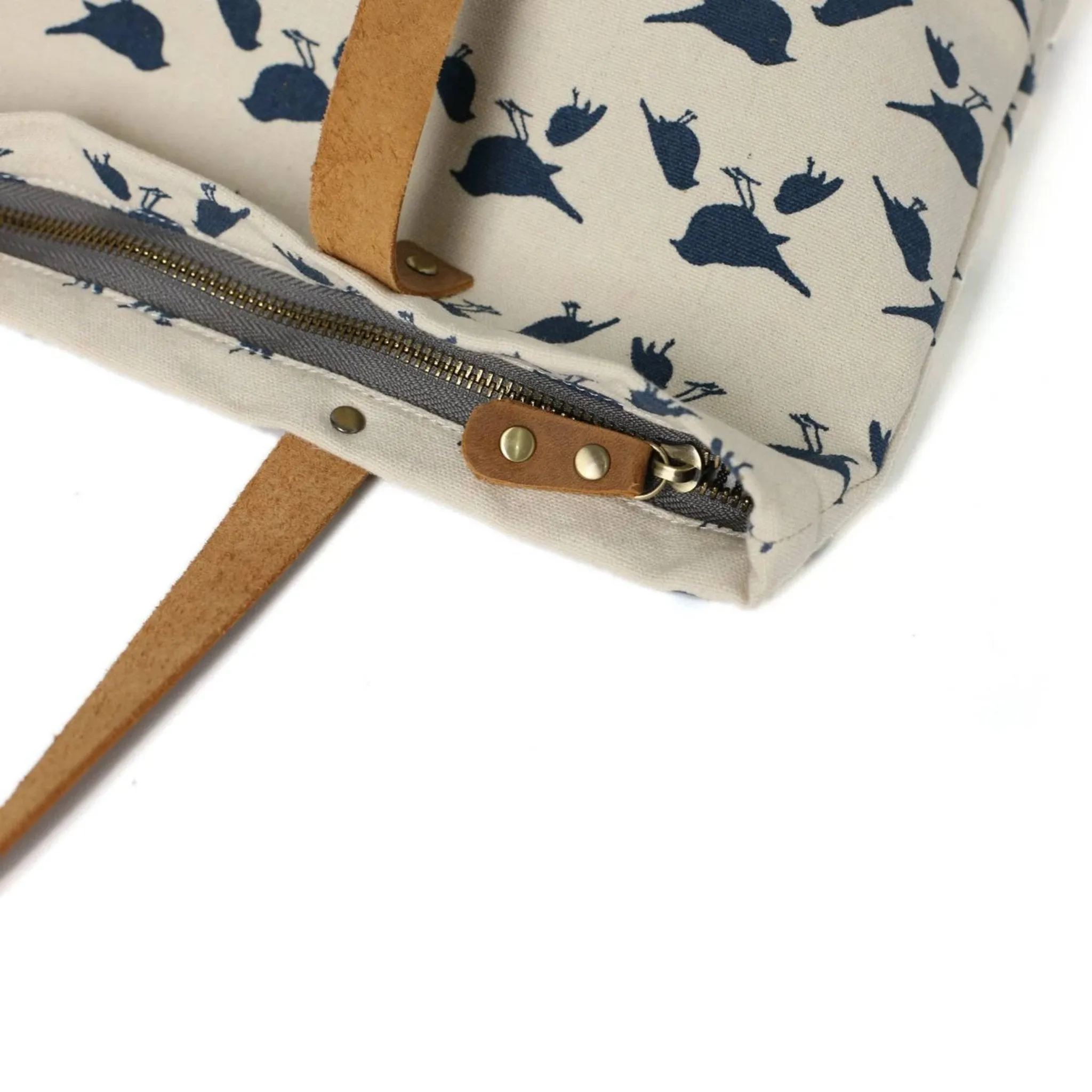 Handmade Canvas with Leather Trimming Women Tote Bag