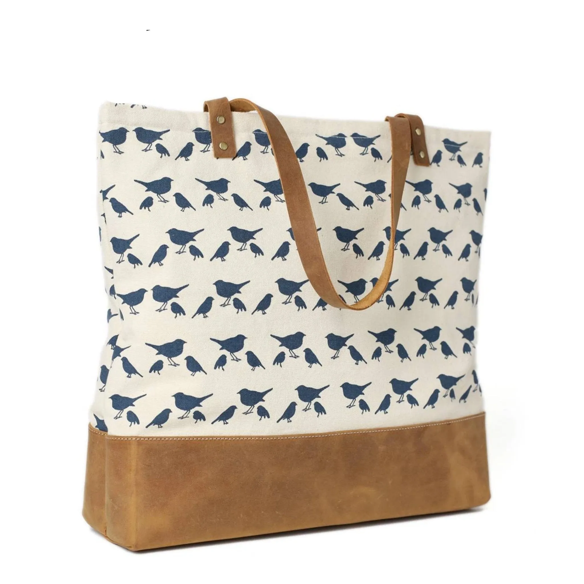 Handmade Canvas with Leather Trimming Women Tote Bag