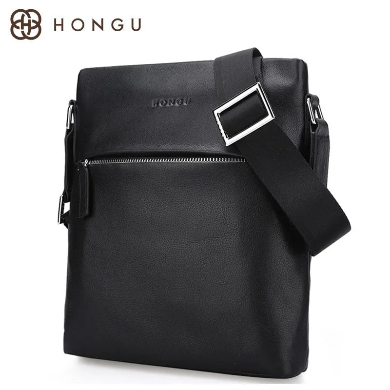 HONGU Men Crossbody Bags Genuine Cow Leather  Men's Messenger Bag Business Male Designer Shoulder Bags Tote Flap Zipper Bolsa