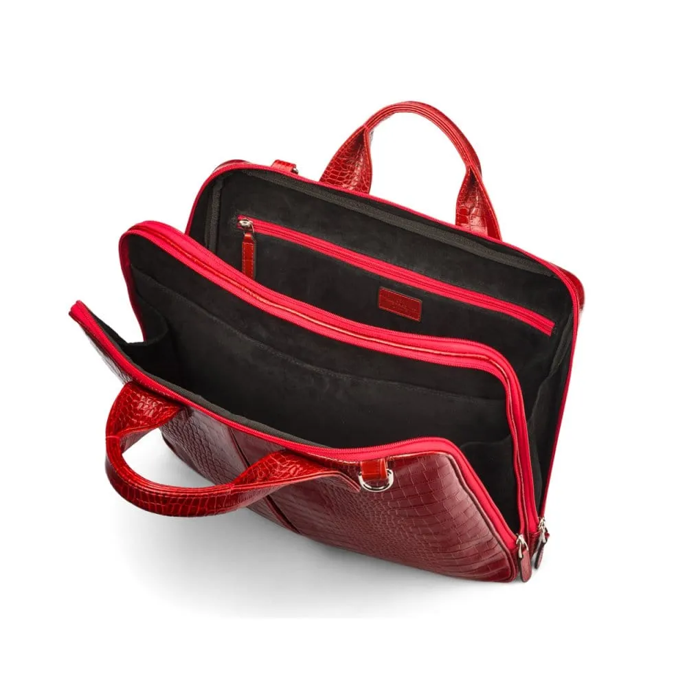Kingston Leather 13” Laptop Briefcase - Red Croc