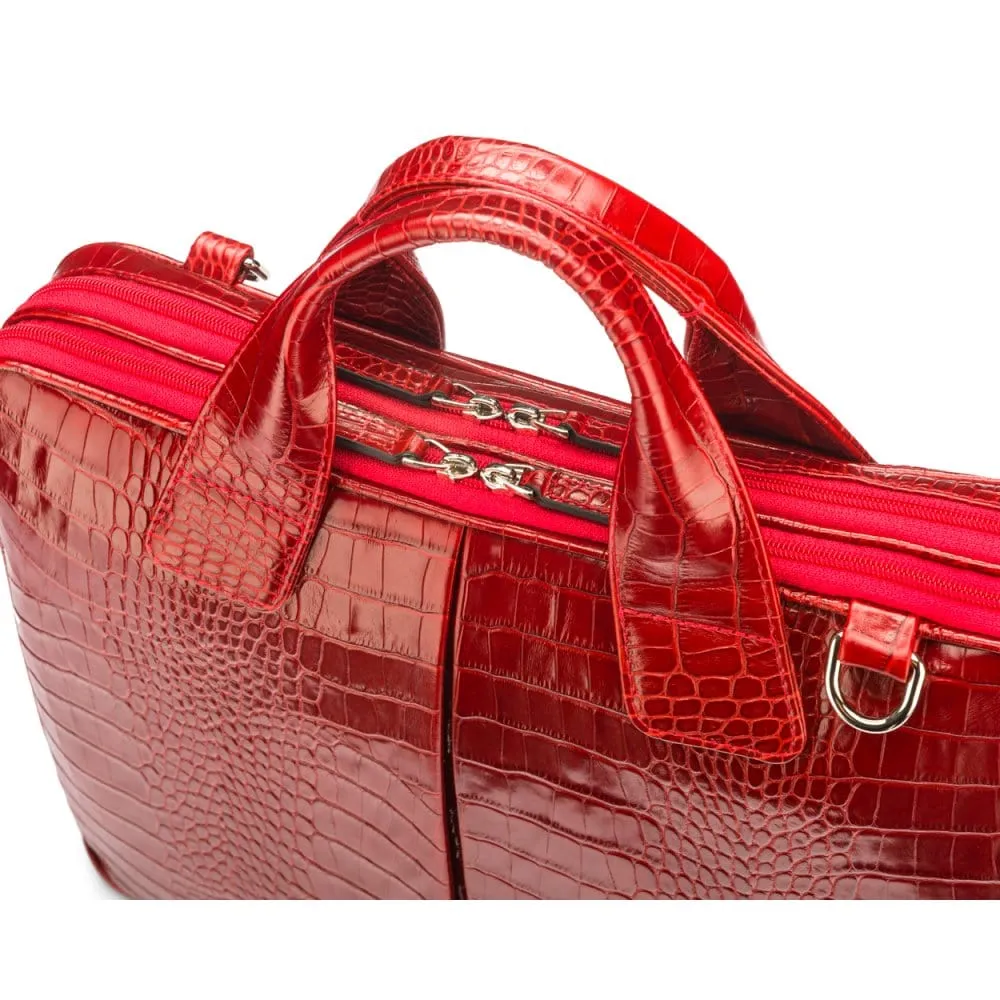 Kingston Leather 13” Laptop Briefcase - Red Croc