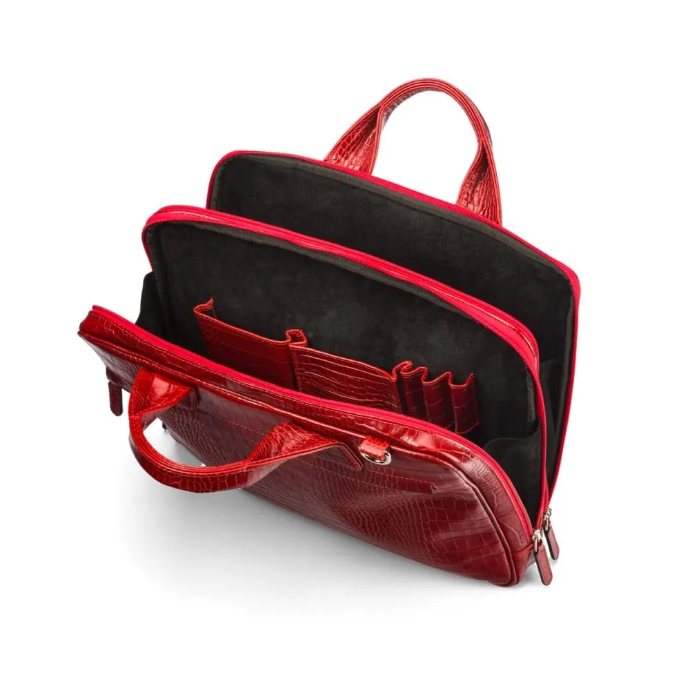 Kingston Leather 13” Laptop Briefcase - Red Croc
