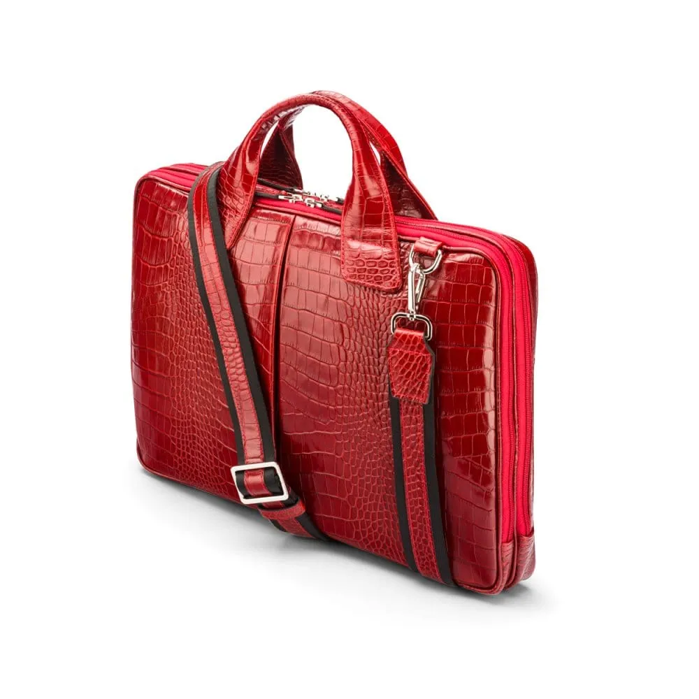 Kingston Leather 13” Laptop Briefcase - Red Croc