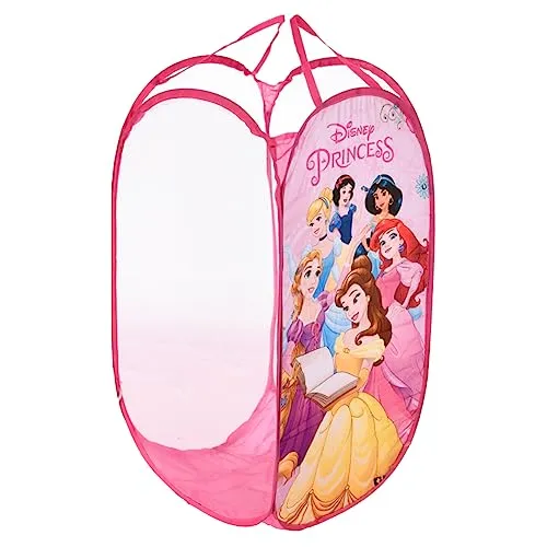 Kuber Industries Disney Princess Laundry Basket | Net Foldable Laundry | Nylon Storage Basket with Handle | Clothes Basket for Home | Toy Storage | Pink