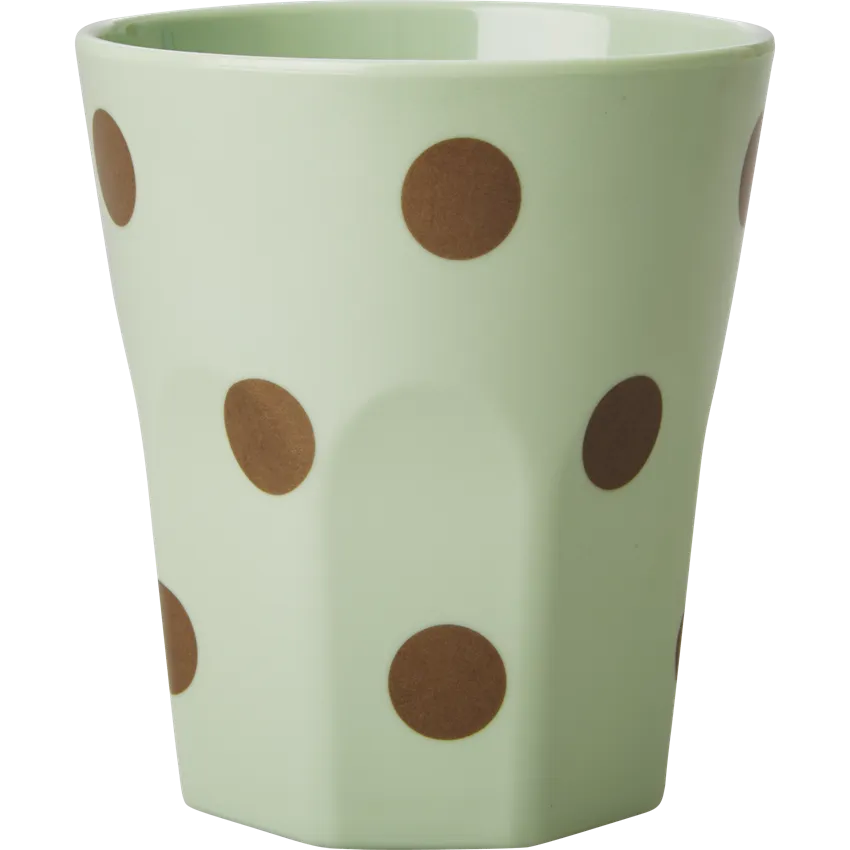 Large Green Melamine Cup with Gold Polka Dots