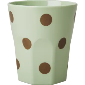 Large Green Melamine Cup with Gold Polka Dots