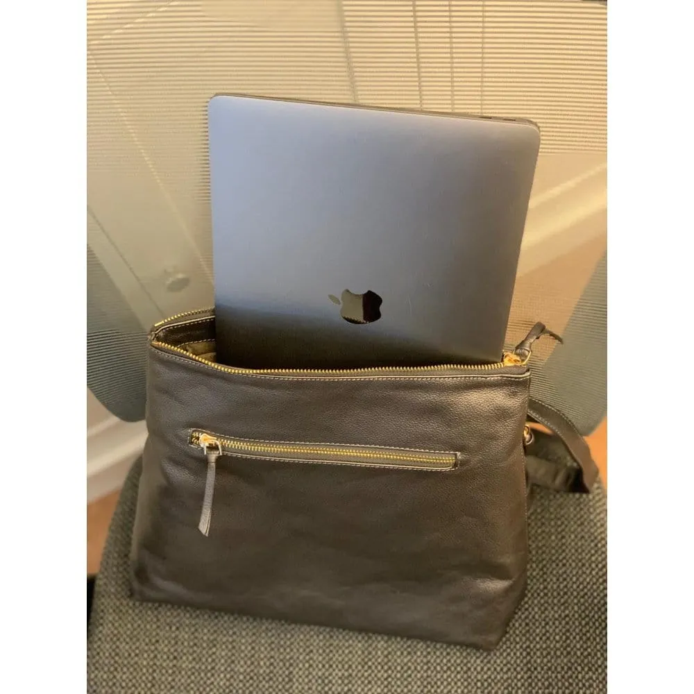 Leather 13" Laptop Backpack - Silver