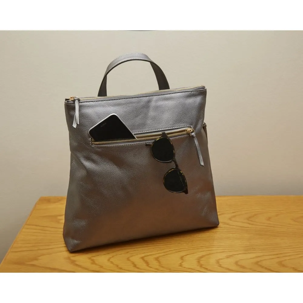 Leather 13" Laptop Backpack - Silver