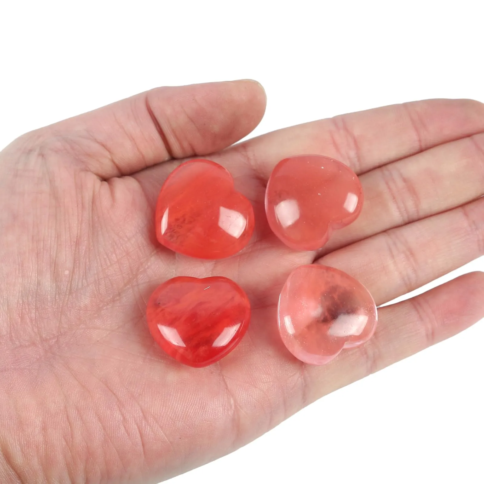 Loveliome 4 Pcs Cherry Quartz Love Heart Palm Stone Reiki Balancing Worry Stone(1 Inch)