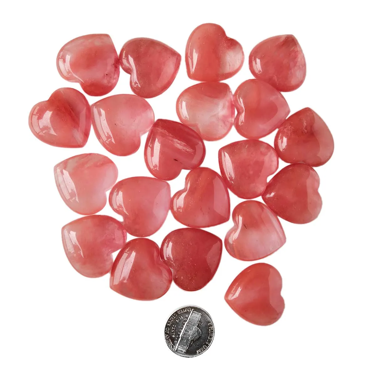 Loveliome 4 Pcs Cherry Quartz Love Heart Palm Stone Reiki Balancing Worry Stone(1 Inch)