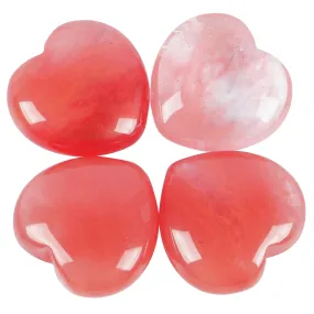 Loveliome 4 Pcs Cherry Quartz Love Heart Palm Stone Reiki Balancing Worry Stone(1 Inch)