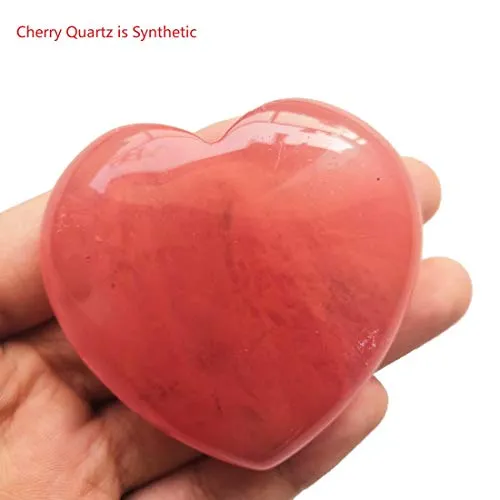 Loveliome Cherry Quartz Heart Love Chakra Stone,Polished Palm Crystals and Healing Stone (2.17 Inch)