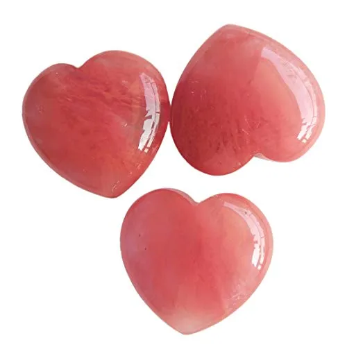Loveliome Cherry Quartz Heart Love Chakra Stone,Polished Palm Crystals and Healing Stone (2.17 Inch)