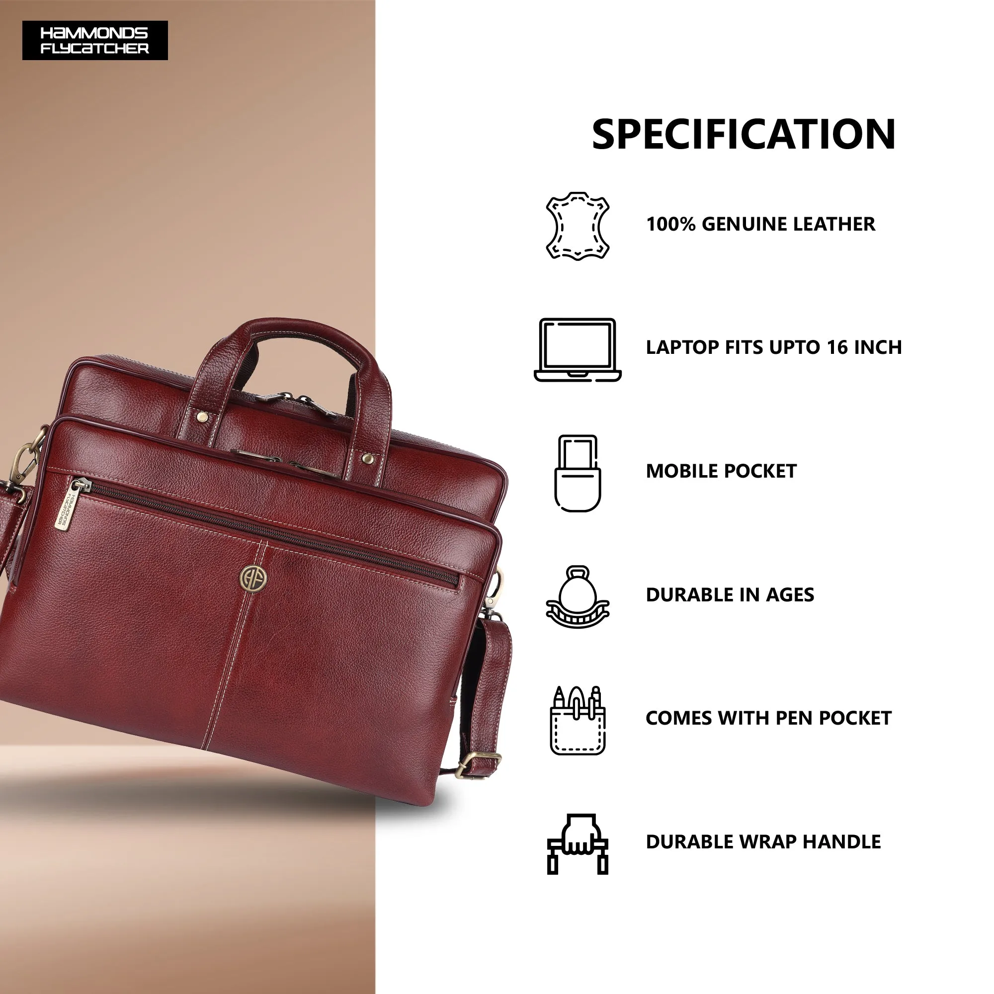 Luxury Leather Laptop Bag for Men - Office Shoulder Bag - Fits 14/15.6/16 Inch Laptops/MacBook
