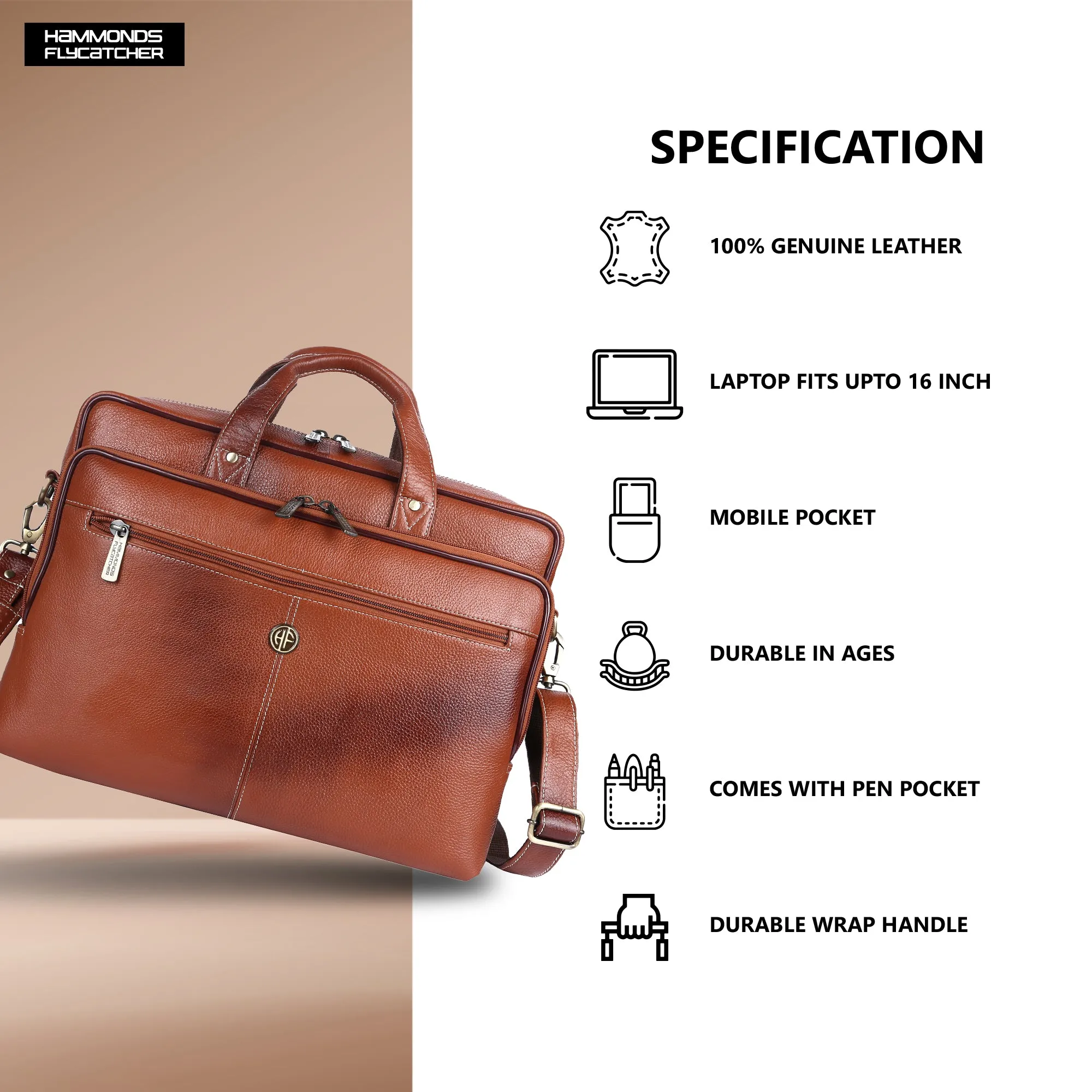 Luxury Leather Laptop Bag for Men - Office Shoulder Bag - Fits 14/15.6/16 Inch Laptops/MacBook