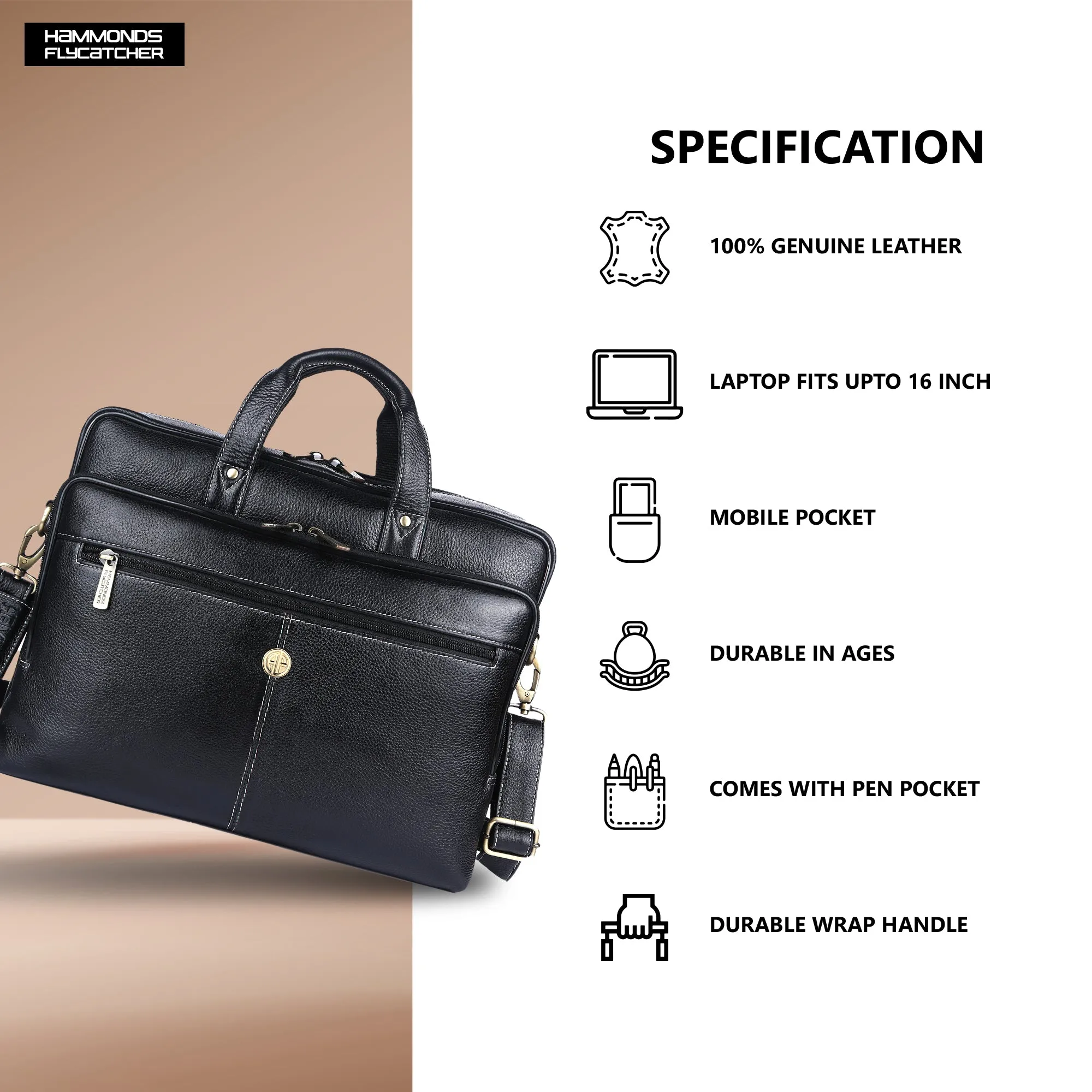 Luxury Leather Laptop Bag for Men - Office Shoulder Bag - Fits 14/15.6/16 Inch Laptops/MacBook