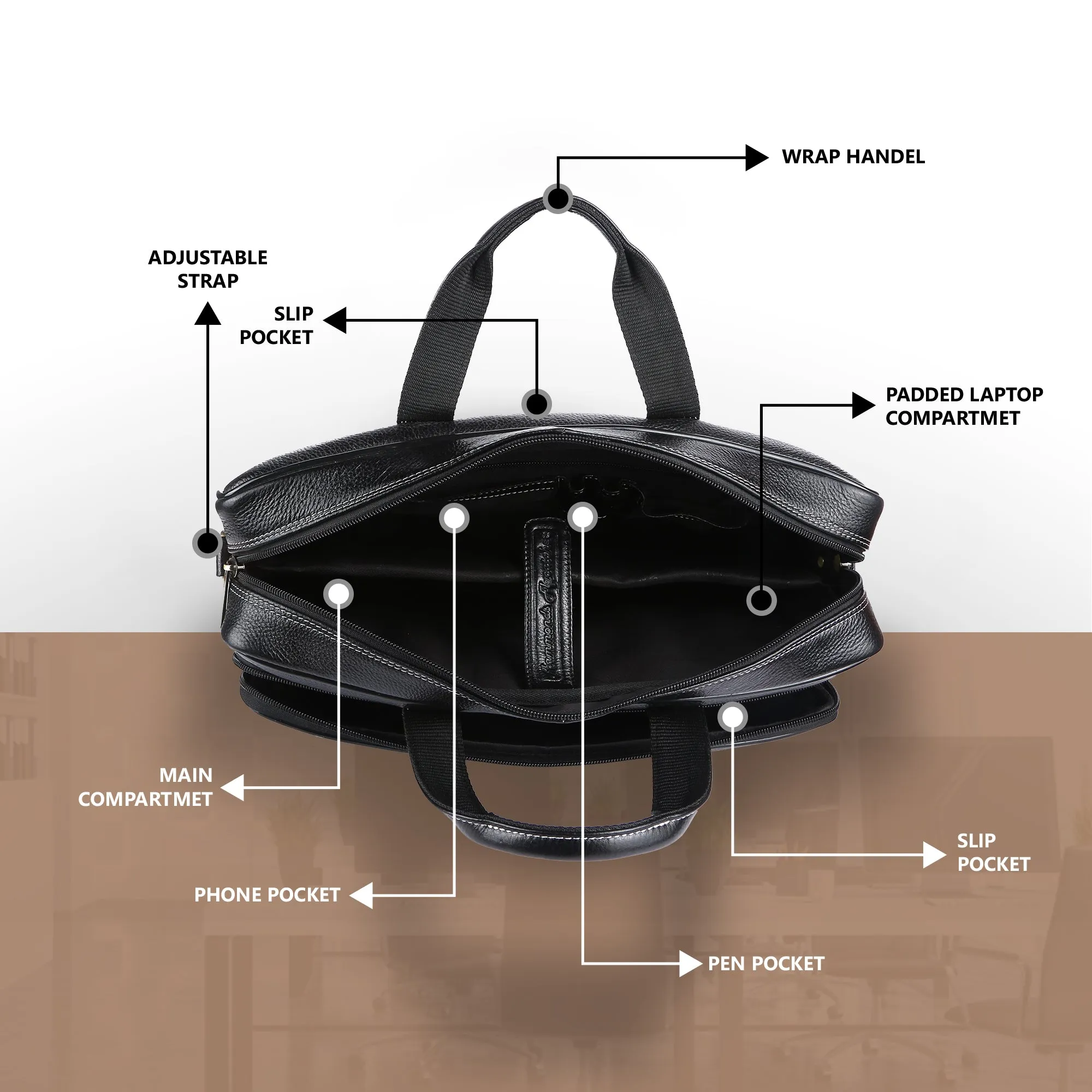 Luxury Leather Laptop Bag for Men - Office Shoulder Bag - Fits 14/15.6/16 Inch Laptops/MacBook
