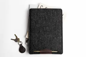 MacBook Laptop Sleeve COMFY/ Dark grey felt & Brown leather/