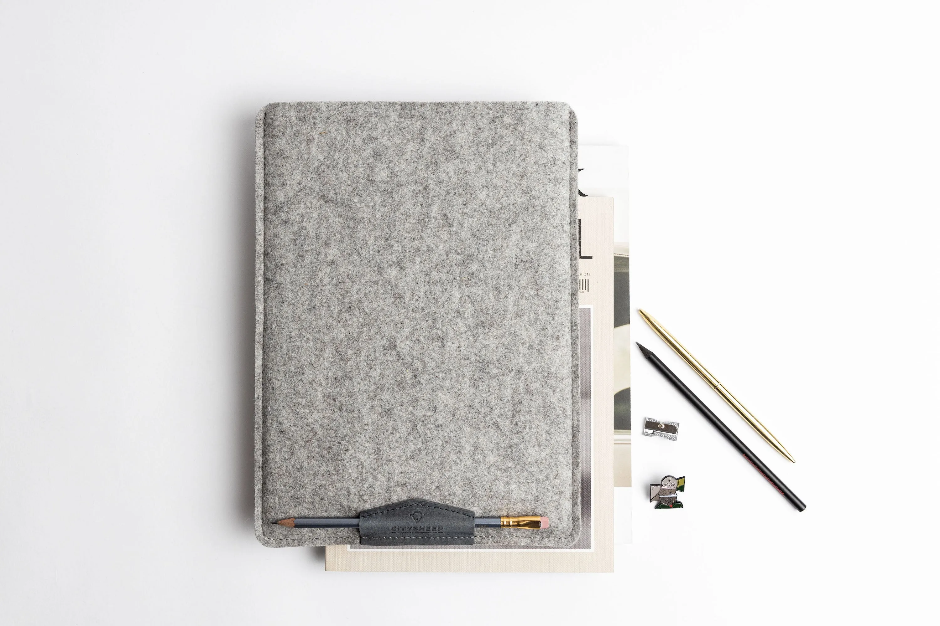 MacBook Laptop Sleeve COMFY/ Light grey felt & Grey leather/